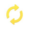 Simple yellow rotation circle arrows 3d icon vector illustration. Dynamic symbol of connection
