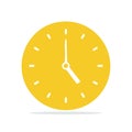 Simple yellow round analog clock showing five oclock in a modern minimal flat design style Royalty Free Stock Photo