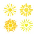 Simple yellow suns set vector flat illustration, cute summer image for making cards, decor, vacation concep Royalty Free Stock Photo