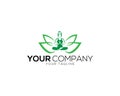 Simple YOGA and human meditation in lotus flower logo icon