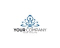 Simple YOGA and human meditation in lotus flower logo