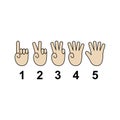 Counting hands 1 to 5. Hand gesture symbols, counting by bending fingers.