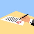Man signing the document with rejected stamp on it. Royalty Free Stock Photo