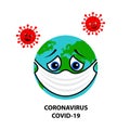 Sad Earth with medical mask fights against coronavirus.