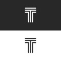 Simplest logo T letter monogram, capital letter initial linear minimal style typography design element, black and white parallel