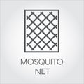 Simplicity icon in linear style of mosquito nets for windows. Concept of protection from insects. Vector Illustrator