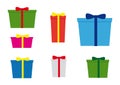 Simplicity icons, set of seven christmas gifts with various colors and bow