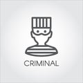 Simplicity portrait of man in prison clothes. Logo drawing in outline style. Linear icon of criminal male. Vector