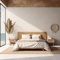 Simplicity in Rest Minimal Bedroom Interior with Home Decoration. AI Royalty Free Stock Photo
