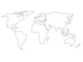 Simplified black outline of world map divided to six continents. Simple flat vector illustration on white background Royalty Free Stock Photo