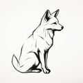 Simplified Black And White Fox Illustration With Eastern Brushwork Royalty Free Stock Photo