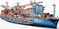 A simplified depiction of a container ship, showcasing its essential features and structure in a straightforward visual