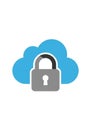 A simplified digital illustration featuring a gray padlock over a blue cloud. The design Royalty Free Stock Photo