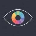 Minimal flat illustration of eye with color wheel iris on gray background symbolizing neurodiversity, autism pride, spectrum Royalty Free Stock Photo