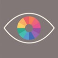 Minimal flat illustration of eye with color wheel iris on gray background symbolizing neurodiversity, autism pride, spectrum Royalty Free Stock Photo