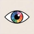 Minimal flat illustration of eye with color wheel iris on gray background symbolizing neurodiversity, autism pride, spectrum Royalty Free Stock Photo