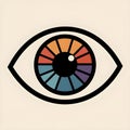 Minimal flat illustration of eye with color wheel iris on gray background symbolizing neurodiversity, autism pride, spectrum Royalty Free Stock Photo