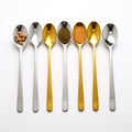 Simplified Forms: Gold Spoons Filled With Spices