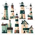 Simplified Lighthouses in Storybook Style: A Flat Brushwork Illustration .