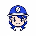 Simplified Line Work: Avatar Cartoon Female Construction Worker With Blue Hat