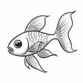 Simplified Line Work: Black And White Goldfish Drawing Royalty Free Stock Photo