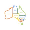 Simplified map of Australia divided into states and territories. Multicolored outline flat vector map