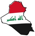 Simplified map of Iraq outline, with slightly bent flag under it