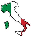 Simplified map of Italy outline, with slightly bent flag under i