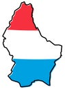 Simplified map of Luxembourg outline, with slightly bent flag un
