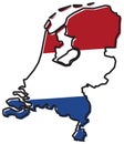 Simplified map of Netherlands outline, with slightly bent flag u