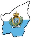 Simplified map of San Marino outline, with slightly bent flag un