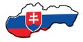 Simplified map of Slovakia outline, with slightly bent flag under it.