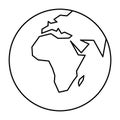 Simplified outline Earth globe with map of World focused on Africa. Vector illustration