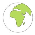 Simplified outline Earth globe with map of World focused on Africa. Vector illustration Royalty Free Stock Photo