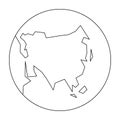 Simplified outline Earth globe with map of World focused on Asia. Vector illustration