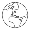 Simplified outline Earth globe with map of World focused on Europe. Vector illustration Royalty Free Stock Photo