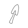 Simplified outline illustration of a small shovel on a white background.