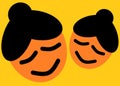 A simplified outline shape of a pair of orange skinned old ladies with bun hairstyle golden backdrop