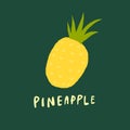 Vector simplified pineapple drawing, handwritten word Royalty Free Stock Photo