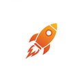 Simplified rocket icon with a gradient of orange to red, featuring a white circular wind Royalty Free Stock Photo