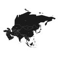 Simplified schematic map of Asia. Vector political map in high contrast of black and white