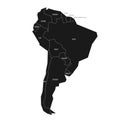 Simplified schematic map of South America. Vector political map in high contrast of black and white