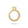 A simplified, stylized gold ring with a geometric diamond outline on top is centered on a plain Royalty Free Stock Photo