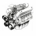 Simplified V8 Motor Engine Black and White Logo Design