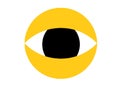 A simplified yellow single eye outline shape icon with black eyeball white backdrop