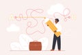 Simplify complex task, man holding pencil to draw straight line from point A to B