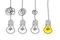 Simplifying the complex, confusion clarity or path vector idea concept with lightbulbs doodle illustration Royalty Free Stock Photo