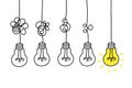 Simplifying the complex, confusion clarity or path vector idea concept with lightbulbs doodle illustration Royalty Free Stock Photo