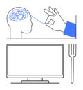 Simplifying Mental Thoughts Concept with Hand Unraveling Mind and Computer Screen Display