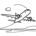 A simplistic airplane sketch is depicted on a plain white background.